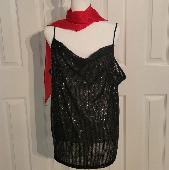 Ann Taylor Factory Draped Sequin Cami Black - Picture 1 of 6